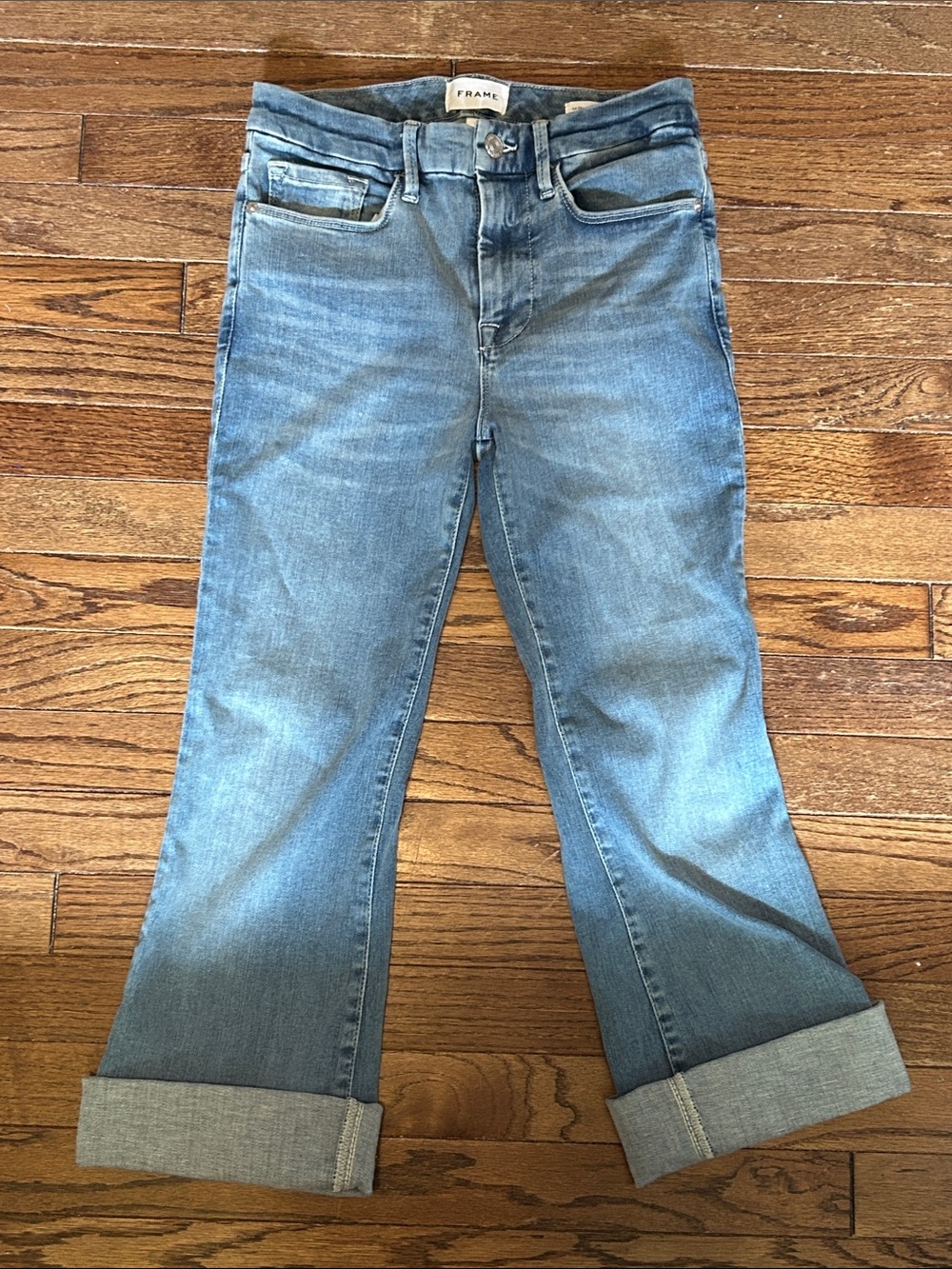 Frame Denim Light Blue Cropped Wide-Leg Jeans